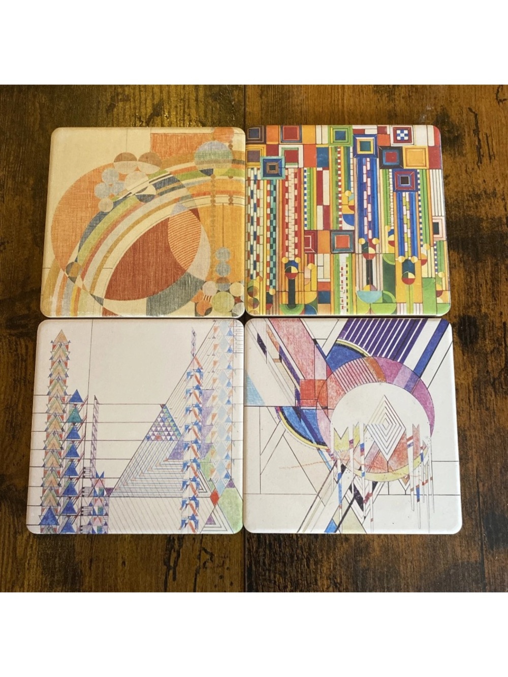 1 Set Of 4 Absorbent Stone Coasters Frank Lloyd Wright “Liberty Covers I” 4.25"